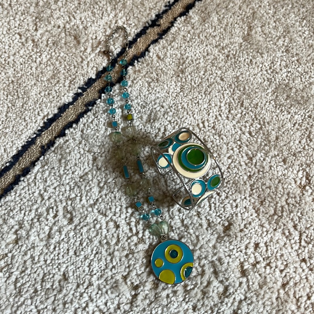 Retro Green and Blue Necklace and Bracelet Bundle